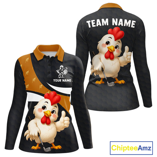 Funny Chicken Golf Polo Shirt Personalized Custom Name Rooster Golfer Polo For Womens
