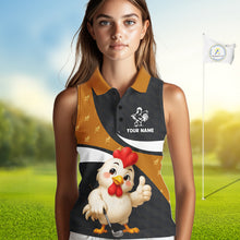 Load image into Gallery viewer, Funny Chicken Womens Sleeveless Golf Polo Shirt Personalized Custom Name Rooster Golfer Polo For Womens NHT946