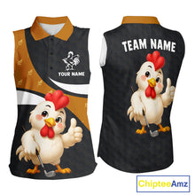 Load image into Gallery viewer, Funny Chicken Womens Sleeveless Golf Polo Shirt Personalized Custom Name Rooster Golfer Polo For Womens