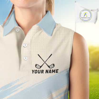 Funny Chicken Womens Sleeveless Golf Polo Shirt Personalized Custom Name Blue Golf Polo For Womens NHT949