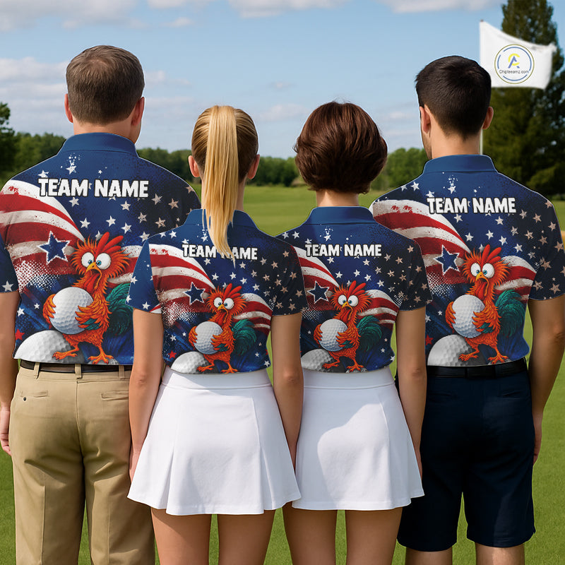 American Flag Funny Chicken Men Golf Polo Shirt Personalized Custom Team Name Golf Gift NHT1254
