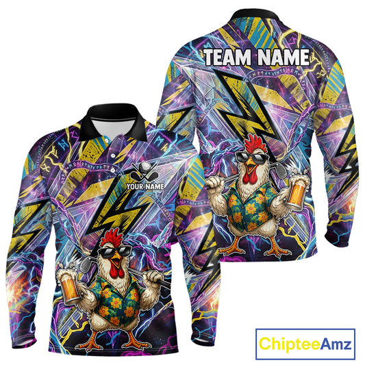 Funny Rooster Men Golf Polo Shirt Custom Name Purple Yellow Golf Team Shirt NHT1256
