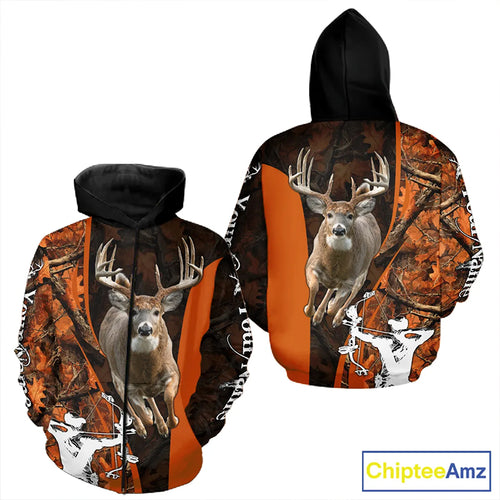Orange Bow hunting Deer Camouflage Personalized Hunting Shirt, Hoodie Hunting Shirt For Men NHT318