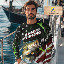 Load image into Gallery viewer, Best Bass Fishing Shirts Long Sleeve American Flag Patriotic Custom Name Fishing Tournament NHT964