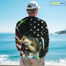 Load image into Gallery viewer, Best Bass Fishing Shirts Long Sleeve American Flag Patriotic Custom Name Fishing Tournament NHT964