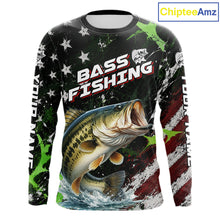 Load image into Gallery viewer, Best Bass Fishing Shirt Long Sleeve American Flag Patriotic Custom Name