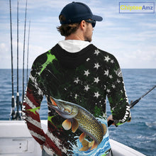 Load image into Gallery viewer, Best Pike Fishing Shirts Long Sleeve Hooded American Flag Patriotic Custom Name Fishing Tournament NHT965