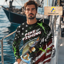 Load image into Gallery viewer, Best Pike Fishing Shirts Long Sleeve American Flag Patriotic Custom Name Fishing Tournament NHT965