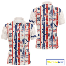 Load image into Gallery viewer, Polo shirt with American flag and freedom-themed design on a white background