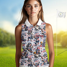 Load image into Gallery viewer, Funny Patriotic Raccoon Personalized Women's Sleeveless Golf Polo Shirt- America 250 Years Golf Gift