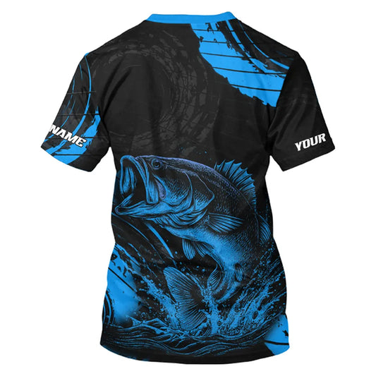 Personalized Bass Fishing Jerseys, Bass Fishing Scale T-Shirt| Blue NHT387