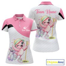 Load image into Gallery viewer, Pink Womens Golf Polo Shirt Pink Flamingos Pattern Custom Name Team Flamingo Golf Polo Shirts NHT626