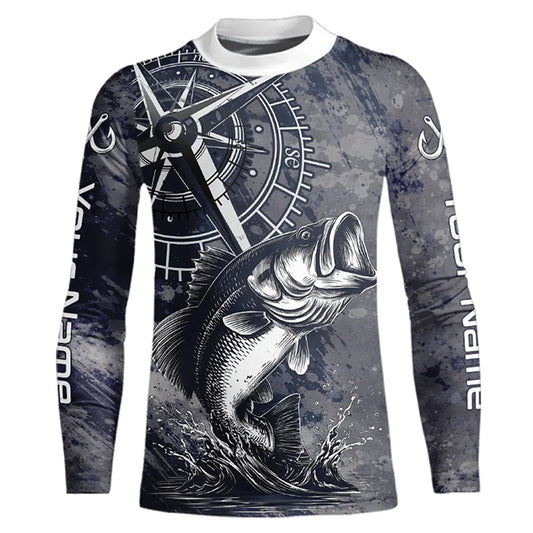 Personalized Bass Performance Fishing Shirts , Bass Compass Tournament Shirts NHT389
