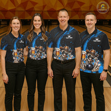 Load image into Gallery viewer, Funny Skeleton Cowboy Bowling Shirt, Personalized Blue Color Beer Bowler Polo &amp; Quarter-Zip NHT1163