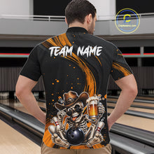 Load image into Gallery viewer, Person wearing a black bowling shirt with a skeleton design and 'Team Name' text, standing in a bowling alley.