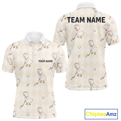 Personalized Argyle Funny Duck Pattern Polo Shirt - Custom Golf Team Gift