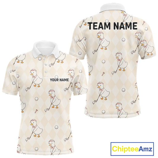 Personalized Argyle Funny Duck Pattern Polo Shirt - Custom Golf Team Gift