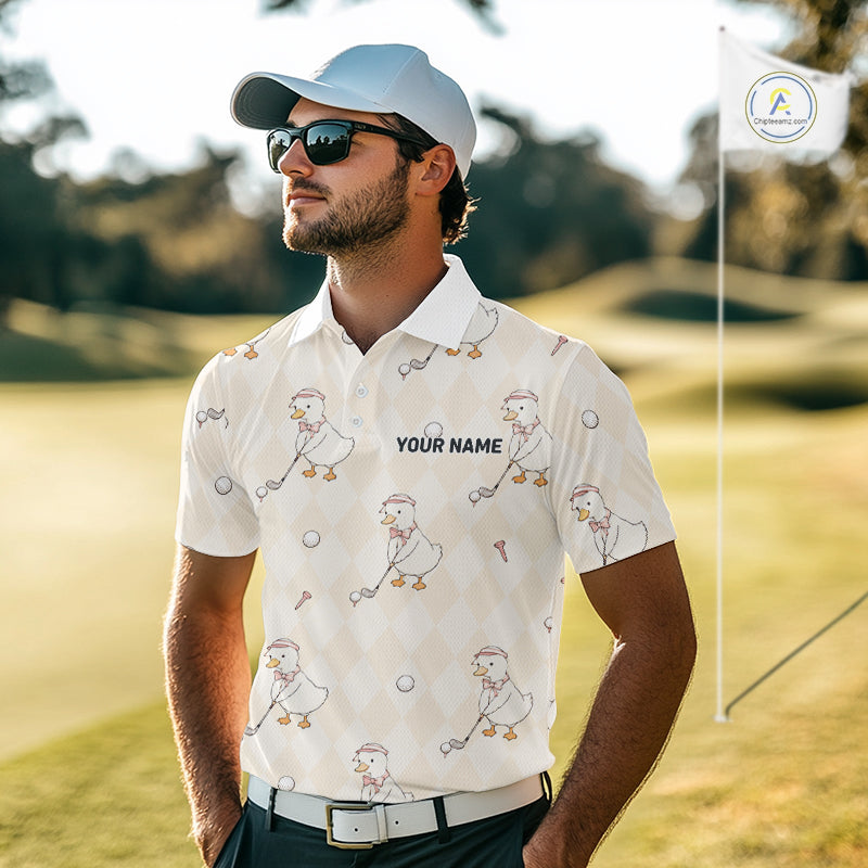 Personalized Argyle Funny Duck Pattern Polo Shirt - Custom Golf Team Gift