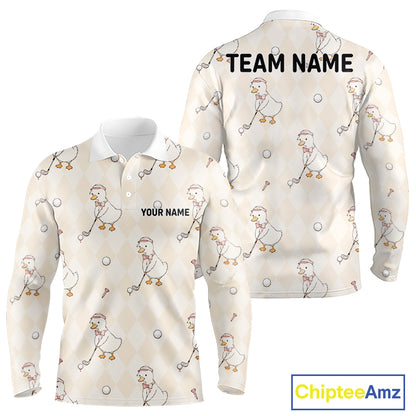 Personalized Argyle Funny Duck Pattern Polo Shirt - Custom Golf Team Gift