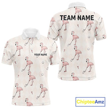 Load image into Gallery viewer, Personalized Argyle Funny Flamingo Pattern Polo Shirt - Custom Golf Team Gift