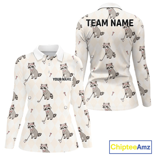 Personalized Funny Argyle Raccoon Pattern Womens Golf Polo Shirt - Custom Golf Team Gift