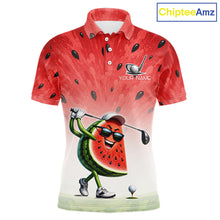 Load image into Gallery viewer, Custom Name Team Name Watermelon Mens Golf Polo Shirt - Funny Cartoon Golf Clothing 