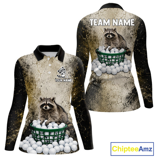 Long-sleeve shirt with raccoon design and customizable text on a white background
