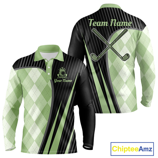 Mens Golf Polo Shirt Green Black Argyle Plaid Golf Pattern Custom,  Mens Shirt Golf Tops NHT667
