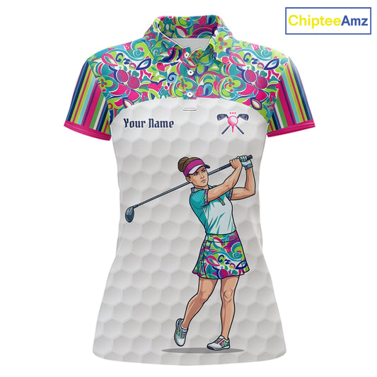 Personalized Golf Polo Shirt Custom Name Golf Shirt Funny Golfer Gift Womens Golf Jersey Colorful Golf Outfit NHT686