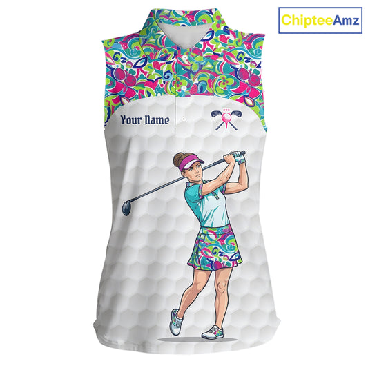 Personalized Golf Polo Shirt Custom Name Golf Shirt Funny Golfer Gift Womens Sleeveless Golf Jersey Colorful Golf Outfit NHT686