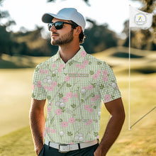 Load image into Gallery viewer, Floral Golf Polo Shirt Personalized Gingham Golf Shirt Custom Name Cute Golf Outfit For Mens Golf Gift NHT688