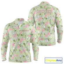 Load image into Gallery viewer, Floral Golf Polo Shirt Personalized Gingham Golf Shirt Custom Name Cute Golf Outfit For Mens Golf Gift NHT688
