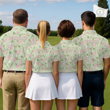 Load image into Gallery viewer, Floral Golf Polo Shirt Personalized Gingham Golf Shirt Custom Name Cute Golf Outfit For Mens Golf Gift NHT688