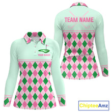 Load image into Gallery viewer, Pink Argyle Golf Polo Shirt Personalized Womens Golf Shirt Cute Preppy Golf Outfit Custom Name, Familly Team Shirts NHT691