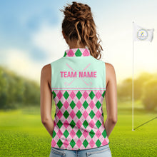 Load image into Gallery viewer, Pink Argyle Golf Polo Shirt Personalized Womens Sleeveless Golf Shirt Cute Preppy Golf Outfit Custom Name, Familly Team Shirts NHT691