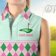 Load image into Gallery viewer, Pink Argyle Golf Polo Shirt Personalized Womens Sleeveless Golf Shirt Cute Preppy Golf Outfit Custom Name, Familly Team Shirts NHT691
