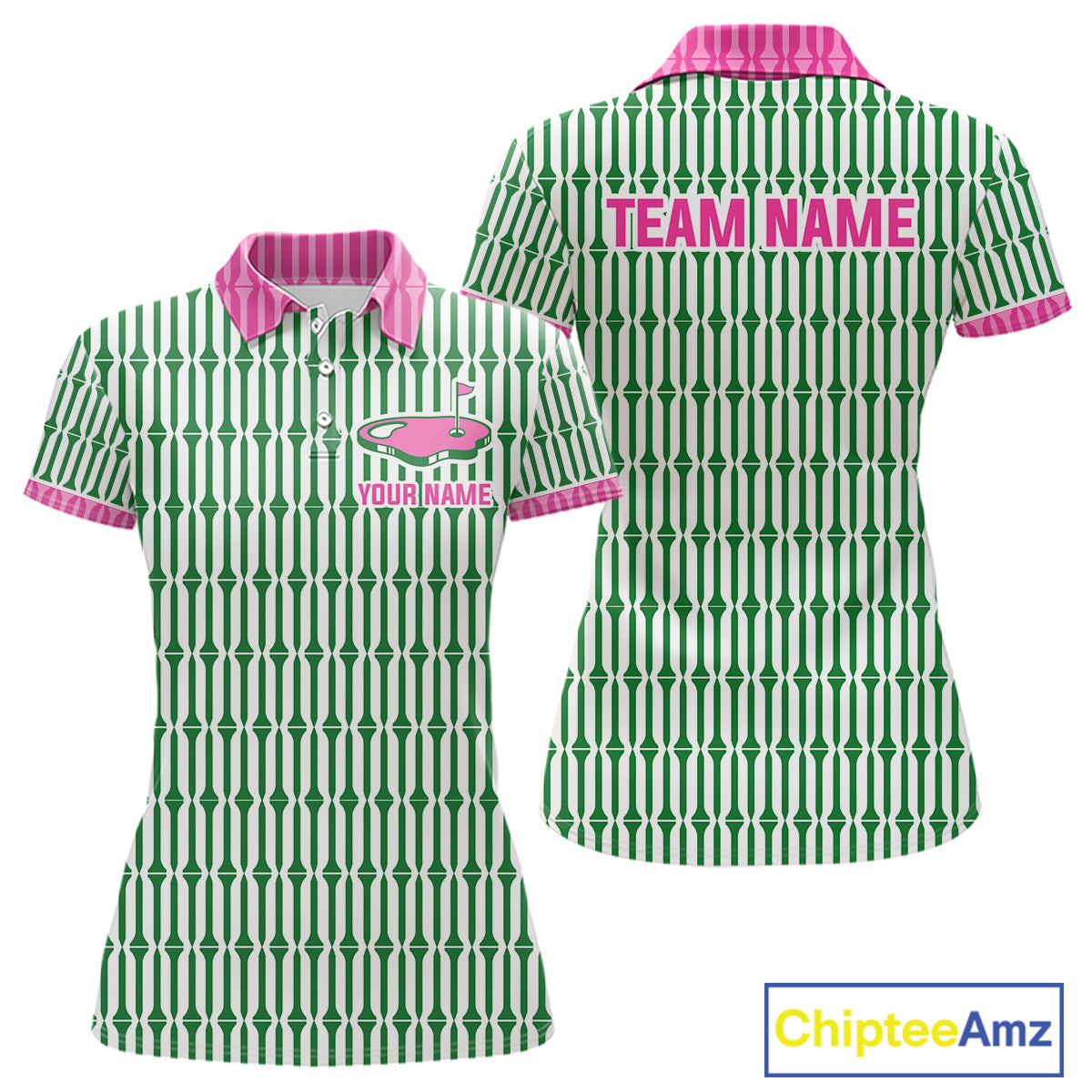Funny Pink Green Geometric Womens Polo Golf Shirt, Retro Style Performance Golf Top For Family Team Shirt  NHT692