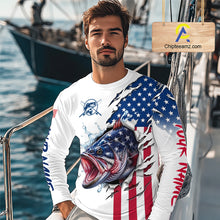 Load image into Gallery viewer, Bass Fishing Shirts Long Sleeve With American Flag – USA Patriotic Angler Performance Shirt
