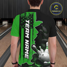 Load image into Gallery viewer, Men's Custom Bowling Tournament Polo Shirt &amp; 1/4 Zip – Personalized Team Bowling Jersey| Green NHT1197