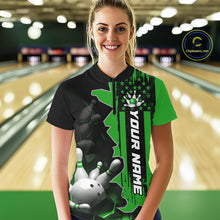 Load image into Gallery viewer, Women's Custom Bowling Tournament Polo Shirt &amp; 1/4 Zip – Personalized Team Bowling Jersey| Green NHT1197