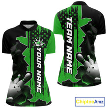 Load image into Gallery viewer, Women's green 1/4 zip bowling tournament shirt – lightweight breathable personalized team bowling jersey