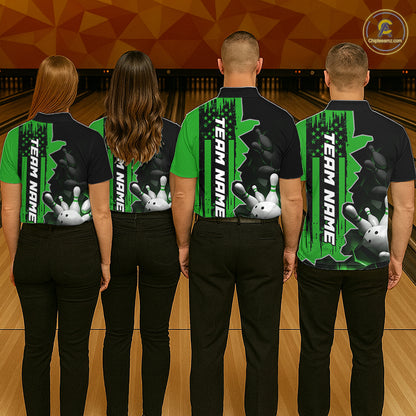 Women's Custom Bowling Tournament Polo Shirt & 1/4 Zip – Personalized Team Bowling Jersey| Green NHT1197