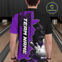 Load image into Gallery viewer, Men's Custom Bowling Tournament Polo Shirt &amp; 1/4 Zip – Personalized Team Bowling Jersey| Purple NHT1198