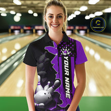 Load image into Gallery viewer, Women's Custom Bowling Tournament Polo Shirt &amp; 1/4 Zip – Personalized Team Bowling Jersey| Purple NHT1198