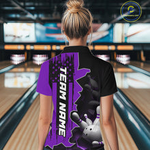 Load image into Gallery viewer, Women's Custom Bowling Tournament Polo Shirt &amp; 1/4 Zip – Personalized Team Bowling Jersey| Purple NHT1198