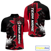 Load image into Gallery viewer, Men's red 1/4 zip bowling tournament shirt – lightweight breathable personalized team bowling jersey