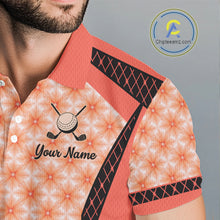 Load image into Gallery viewer, Custom Men's Coral Golf Polo, Personalized Geometric Pattern Golf Shirt With Name, Pink Golf Jersey NHT701