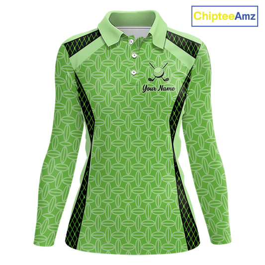Custom Womens Mint Green Golf Polo, Personalized Geometric Pattern Golf Shirt With Name, Gift For Golfer NHT702