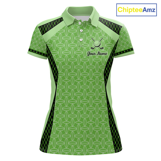 Custom Womens Mint Green Golf Polo, Personalized Geometric Pattern Golf Shirt With Name, Gift For Golfer NHT702