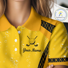 Load image into Gallery viewer, Custom Womens Beer Bubbles Golf Polo Shirt, Personalized Yellow Beer Themed Golf Jersey With Name, Gift For Golfer NHT703